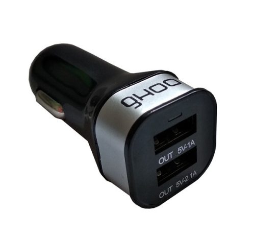 Ghoo autós töltő adapter 2USB,  5V/3,1A,  fekete
