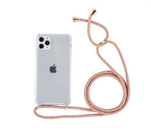 Apple iPhone 11 Pro Max Cord átlátszó hátlap tok, rózsaszín-bézs