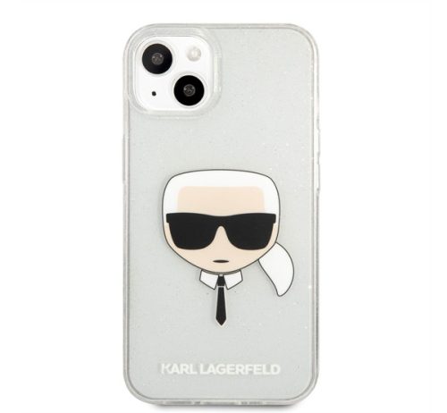 Karl Lagerfeld Head Full Glitter szilikon hátlap tok Apple iPhone 13 mini, ezüst